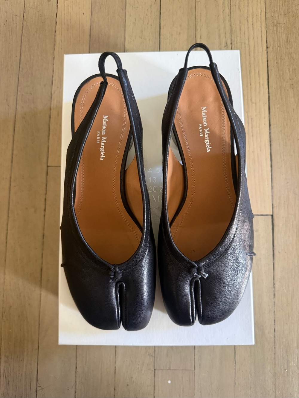 Maison Martin Margiela Black Leather Tabi Slingback Flats